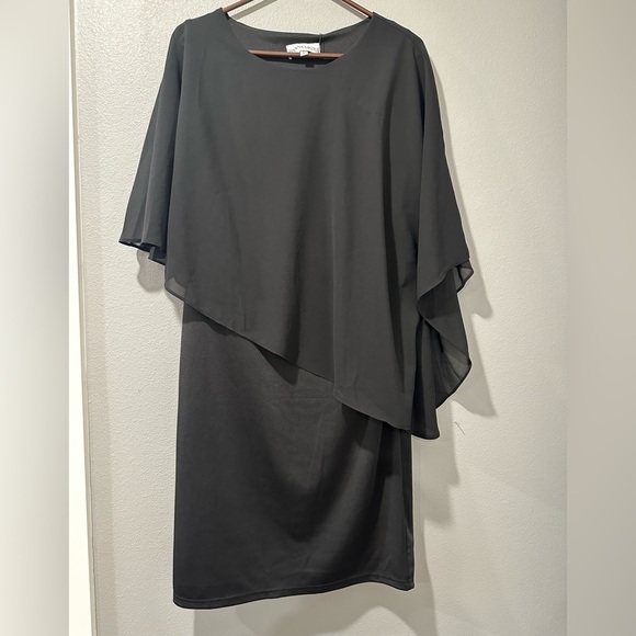 Hanna Nikole black chiffon dress with 3/4 sleeves, elegant and versatile, L - Picture 4 of 7